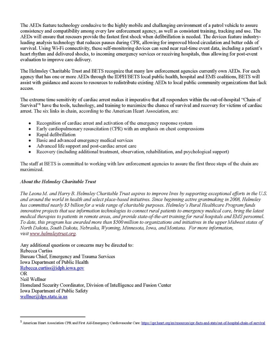 State And Local Law Enforcement To Receive AEDs From New Grant Iowa